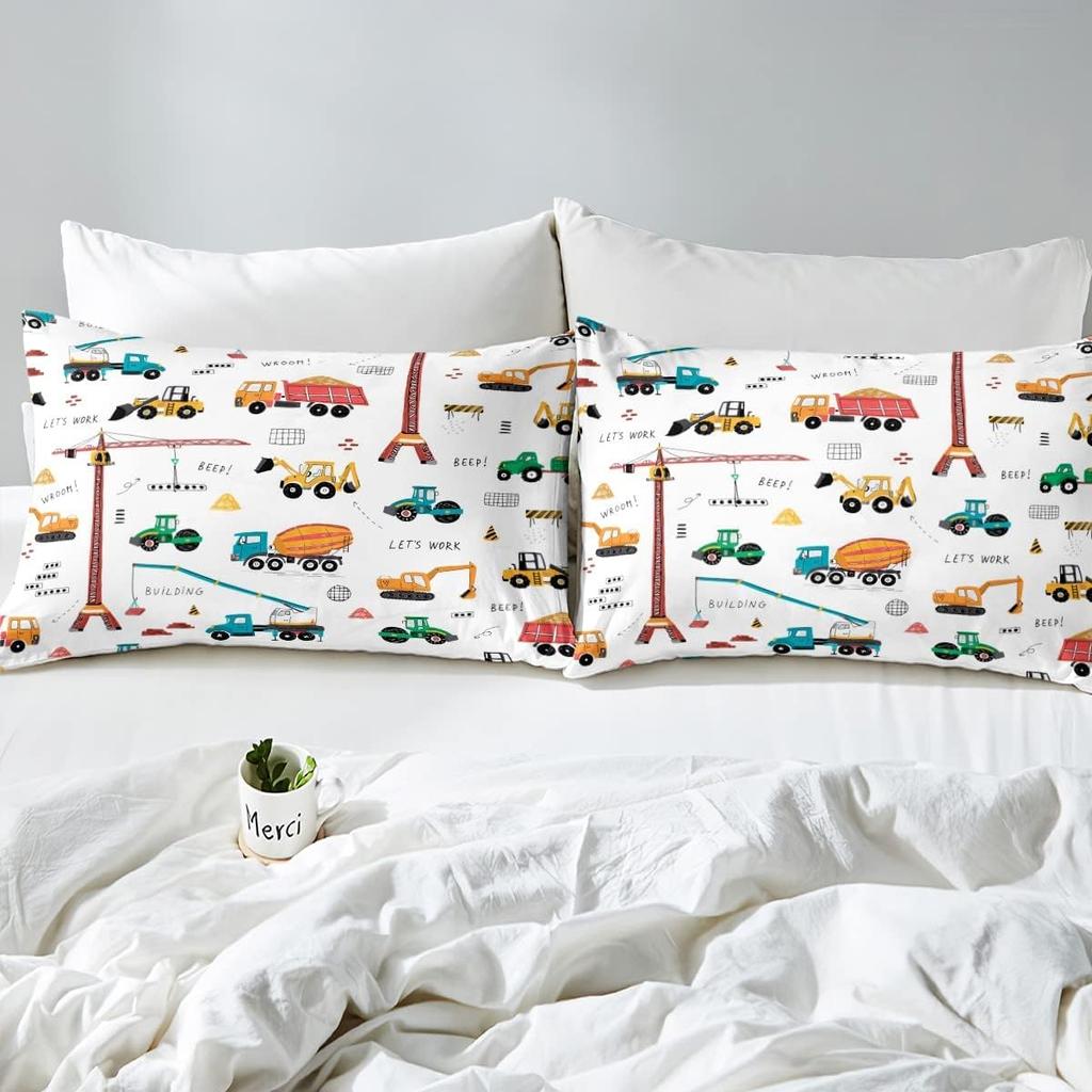 Cartoon Car King Size Duvet Cover Sets Truck Bedding For Teenage Boy Construction Excavator With 2 Pillowcases