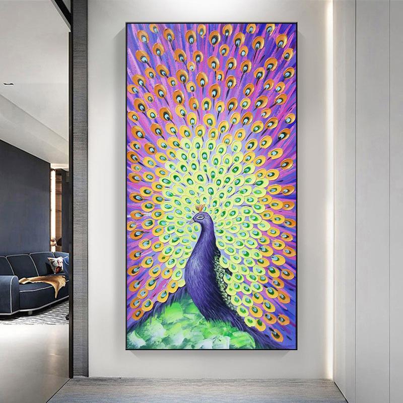 New Chinese Style Light Luxury Peacock Phoenix Canvas Painting Wall Art Abstract Golden Animal Posters for Porch Room Wall Decor