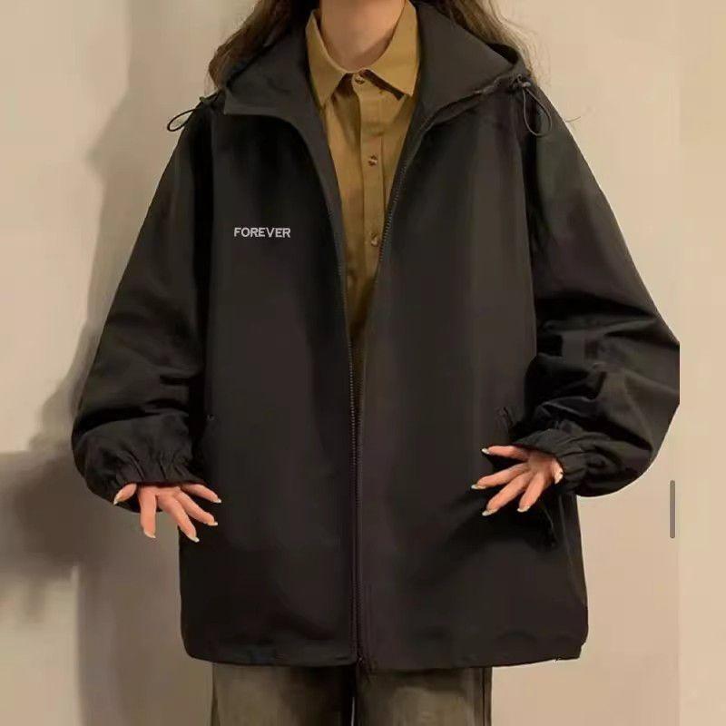 

2025 Осень Новинка Ретро Куртка с капюшоном Повседневная Свободная Уличная L чёрный