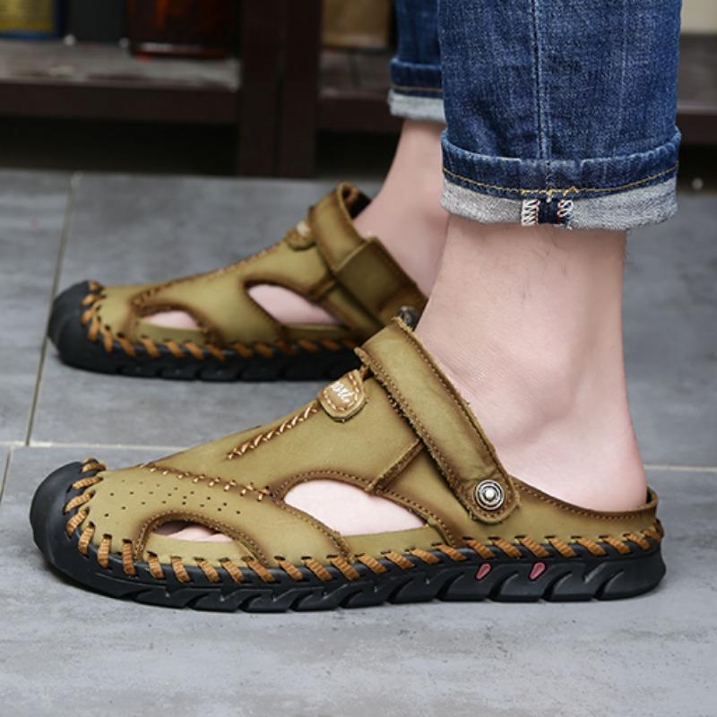 Sommer Herren Sandalen Klassische Echtleder Sandalen Mode Outdoor Wanderschuhe Leichte Atmungsaktive Rutschfeste Sneaker 38-48