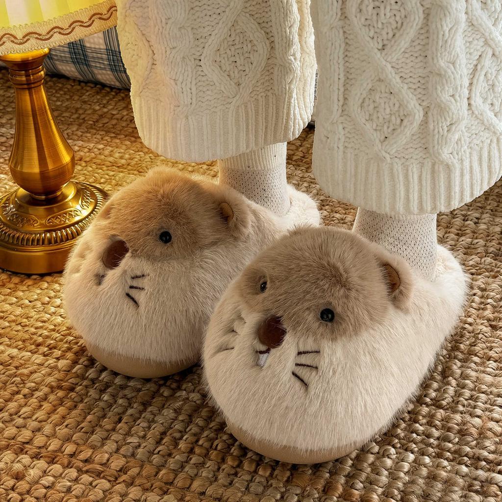 Cute Mouse Cotton Slippers Women's Autumn and Winter New Indoor Non-slip Thick Bottom Plush Warm Cotton Mop Lady