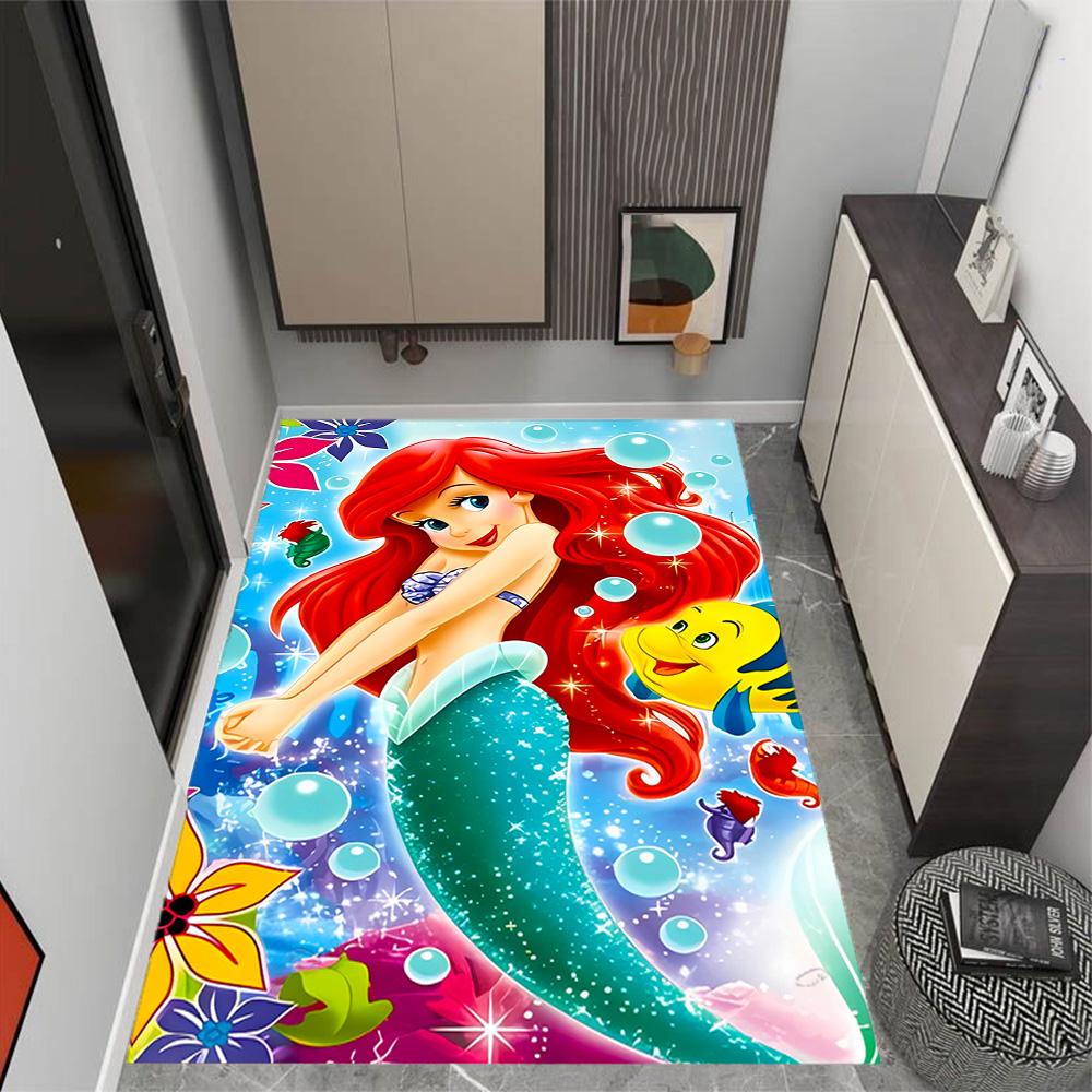 Underwater Mermaid Adventure Disney Cartoon Theme Anti-Slip Rug - Polyester, Home Decor, Suitable for Bedrooms, Living Rooms, Doorways, and Studios