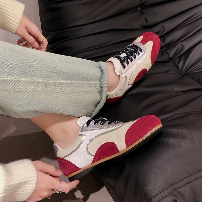 2025 Spring New Women's Shoes Flat-bottomed Color Matching German Training Shoes Women's Lace-up Versatile Sports Shoes Casual Shoes Women's For