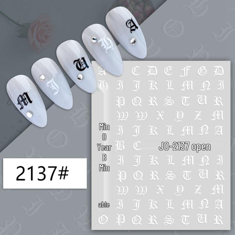 12-Color Gothic Letter 3D Nail Art Stickers: Fluorescent, Hot Stamping, Laser Decals