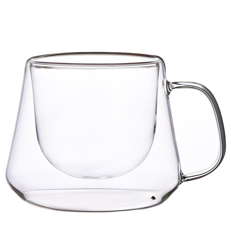 Heat-Resistant Double-Layer Glass Coffee Mug with Wooden Tray, 200ml