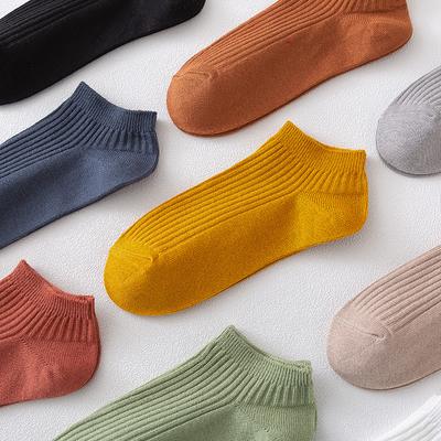 Female Spring and Summer Pure Cotton Thin Style Pure Color Absorbs Sweat Shallow Mouth Short Boat Socks