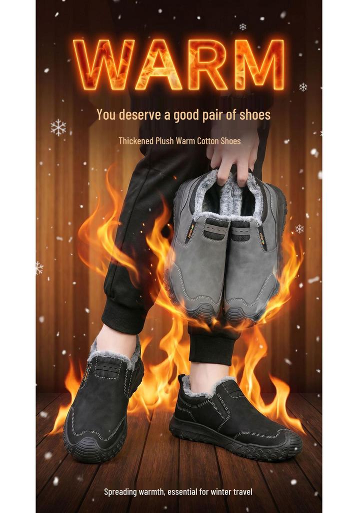 Men's Versatile Winter Snow Boots - Cross-Border, Cotton, Plus Velvet, Thickened, Lock Temperature, Warm, Casual Work Shoes.