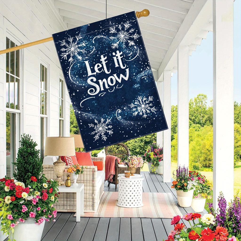 Let It Snow" Double-Sided Winter Garden Flag , Durable Polyester, Perfect for Outdoor Yard & Lawn Decor