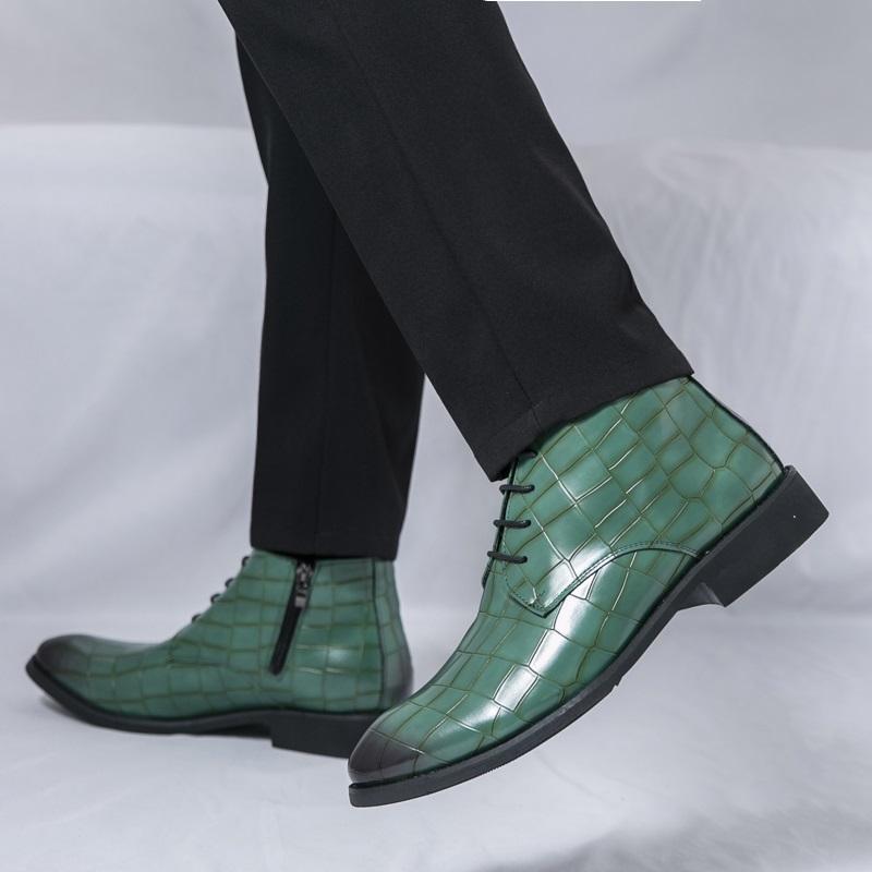 New Brand Designer Winter Pointed Alligator Pattern Leather Chelsea Ankle Boots For Men's Trend High Tops Shoes Zapatos Hombre