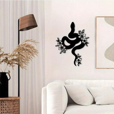 Metal Wall Art Snake Flower Sculpture Iron Home Decor Living Room Patio Gift Reptile Lovers