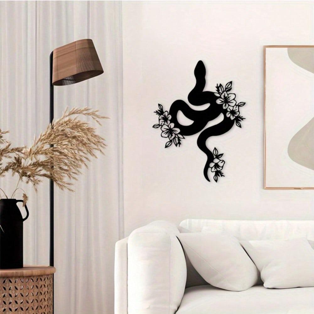 Metal Wall Art Snake Flower Sculpture Iron Home Decor Living Room Patio Gift Reptile Lovers