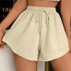 Summer Women Shorts Drawstring High Elastic Waist Loose Irrgular Hem Plus Size Pocketed Pure Color A-line Thin Casual Sport Homewear Short Pants