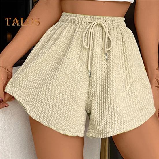 Summer Women Shorts Drawstring High Elastic Waist Loose Irrgular Hem Plus Size Pocketed Pure Color A-line Thin Casual Sport Homewear Short Pants