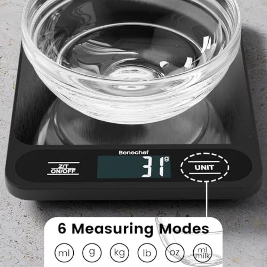 Food Scale 22lb Ultra-Thin Digital Kitchen Scale 1g 0 05oz Accuracy Black Ideal for Baking Cooking and Weight Loss Features 6 M