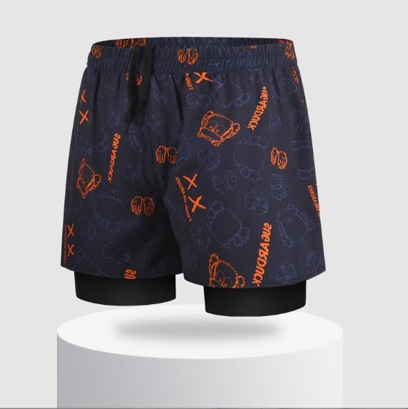 Anti-embarrassment double-layer swimming trunks printed adult men s swimming trunks, comfortable boxers, and large-size men s swimming trunks. 2XL
