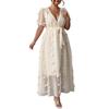 Plus Size Apricot V-neck Puff Sleeve Floral Chiffon Maxi Dress