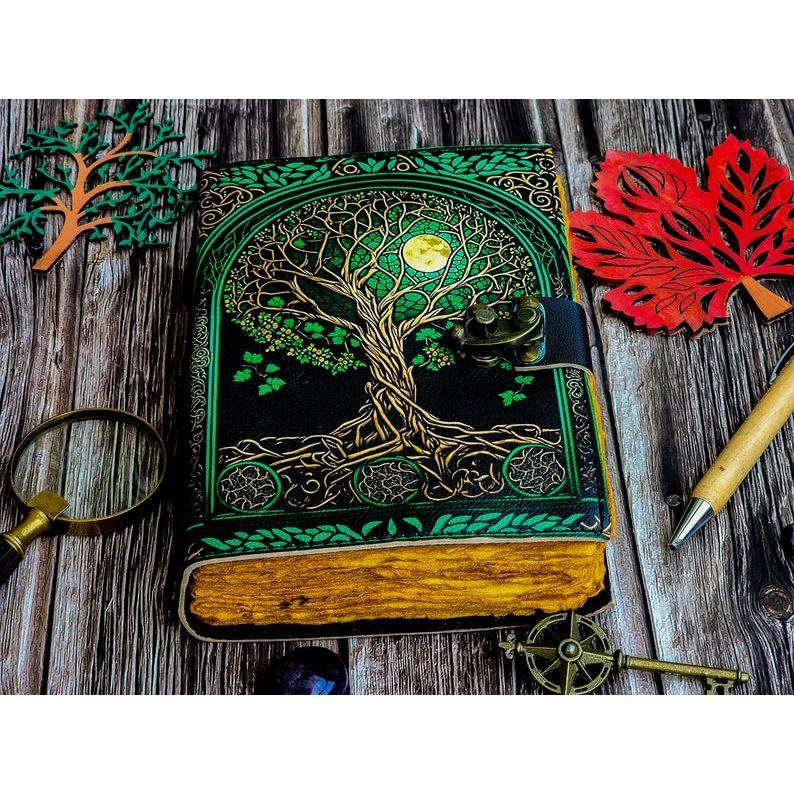 Leather Journal Tree of Life - Genuine Leather Notebooks For Women - Beautiful Journal For Sketches Book Traveling Book Blank Spell Book