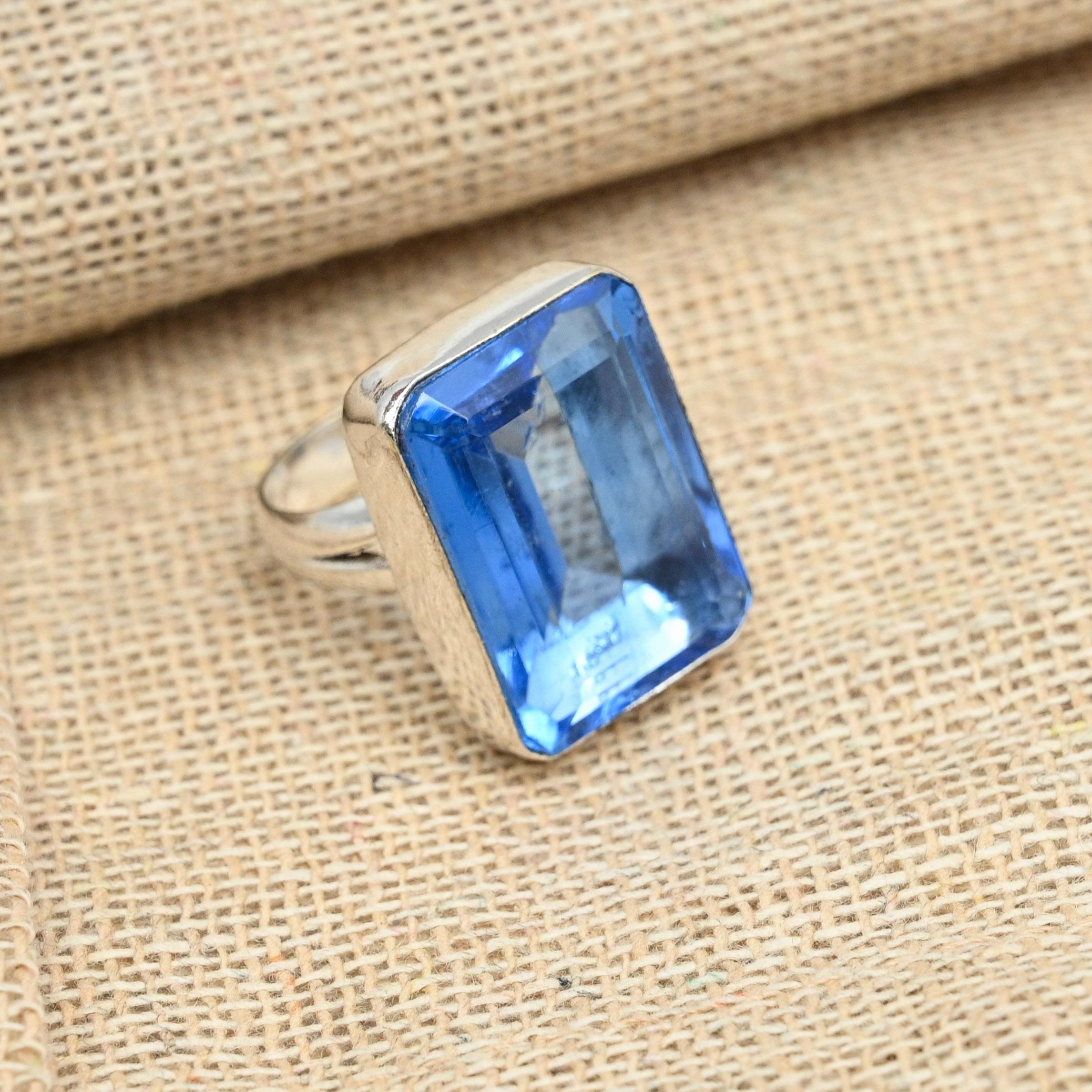 

Ювелирные изделия ручной работы из стерлингового серебра 925 пробы с граненым лондонским голубым топазом, подарочное кольцо на день рождения 10.5 синий