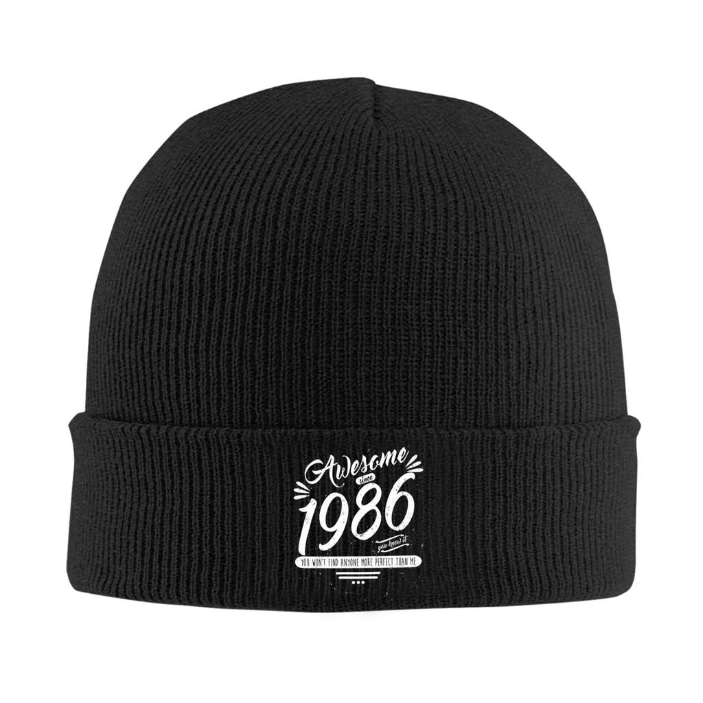 Born in 1986 vintage age 40 years old funny 40th birthday Rib Knit Cuffed Beanie For Unisex  Warm Knitted Skull Cap