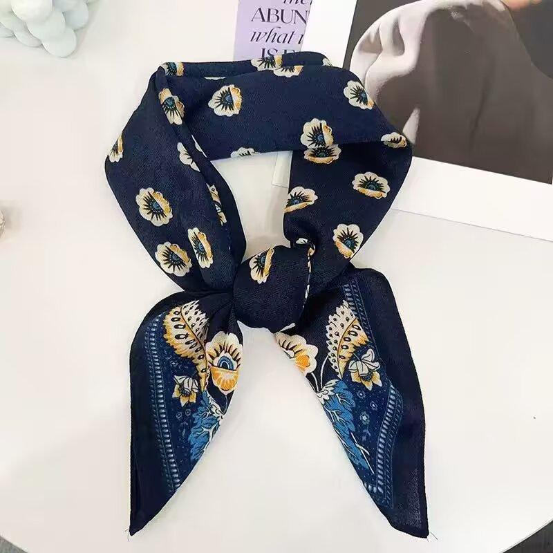 Spring and summer new French retro velvet herringbone pattern small square scarf temperament silk scarf versatile neck protection scarf scarf women