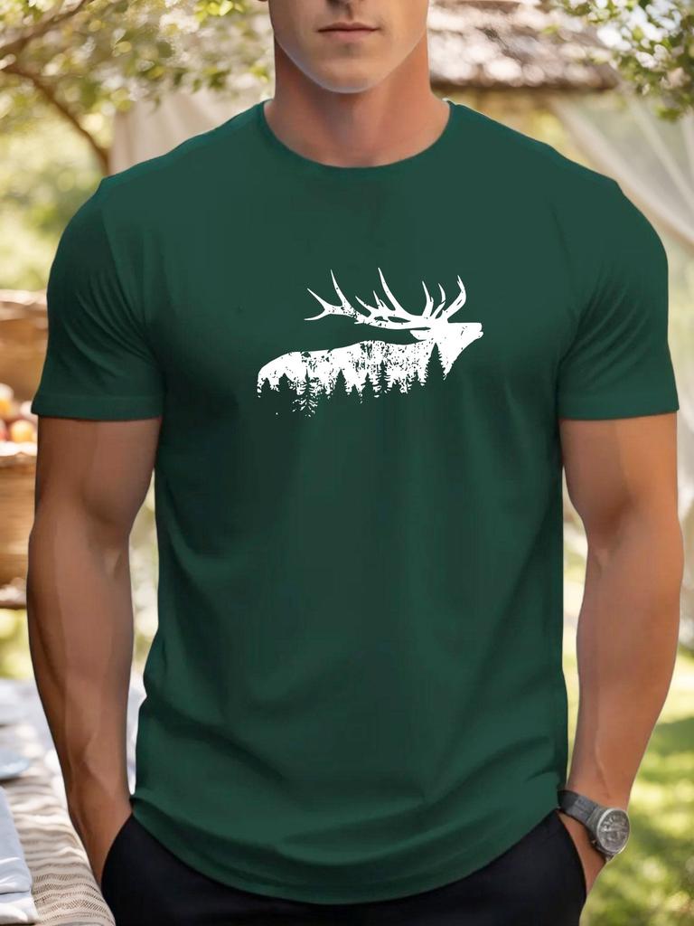 Summer Mens Tshirt Featuring Deer Male Deer Forest Camouflage Print Casual Round Neck Suitable Outdoor Camping Breathable