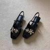 French high-end temperament rhinestone flower bag head shoes women's low heel shallow mouth casual single shoes outer sandals