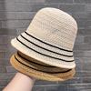 Knitted Hollow Bucket Hat Summer Outing Fashion Striped Visor Seaside Vacation Wind Beach Hat