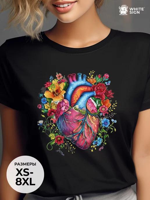 Bright oversized summer T-shirt:  Floral Heart 3XL
