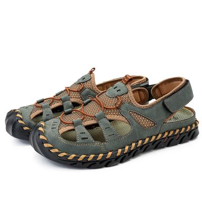 Sandálias Masculinas Sandálias Gladiadoras de Couro Preto Sandálias Romanas de Verão para Exterior Sapatos de Praia Verdes Tamanho Grande