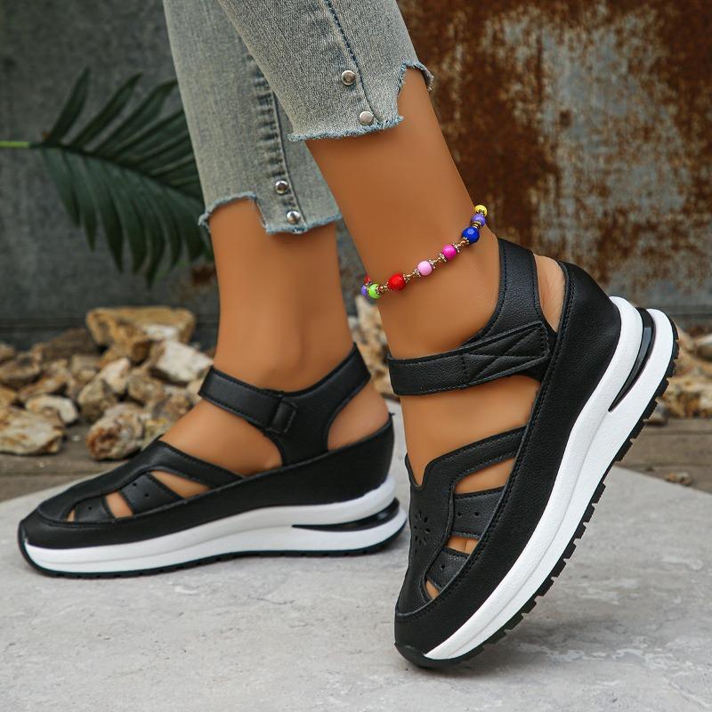 New Large Size Wedge Heel Sandals Women's Bag Head Hollowed Out Breathable Women's Large Size Muffin Thick Bottom Velcro Women