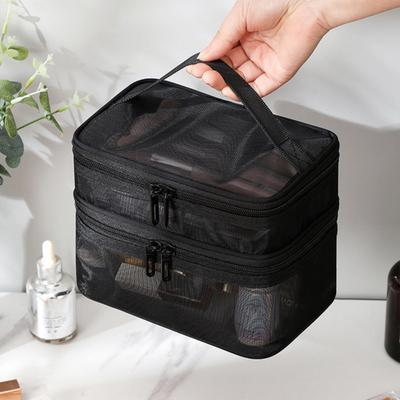2-Tier Toiletry Organizer Translucent Travel Cosmetic Bag Large-capacity Makeup Case for Women Men Home