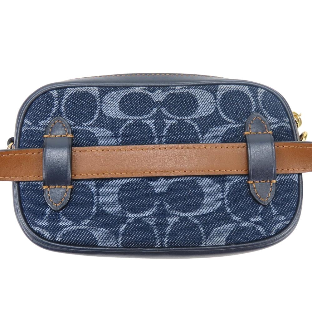 Gebrauchte COACH Bauchtasche Signature Denim F58550 Gürtel Denim/Leder Marineblau Marineblau Kameratasche