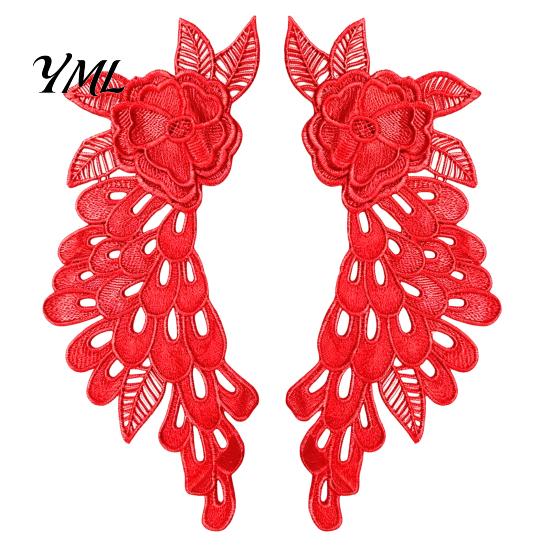 Stage Performance Costume Trim 2Pcs Embroidery Patches for Wedding Dress, Water-soluble Lace Applique, Floral Exquisite Polyester Silk Patch Motif Sew