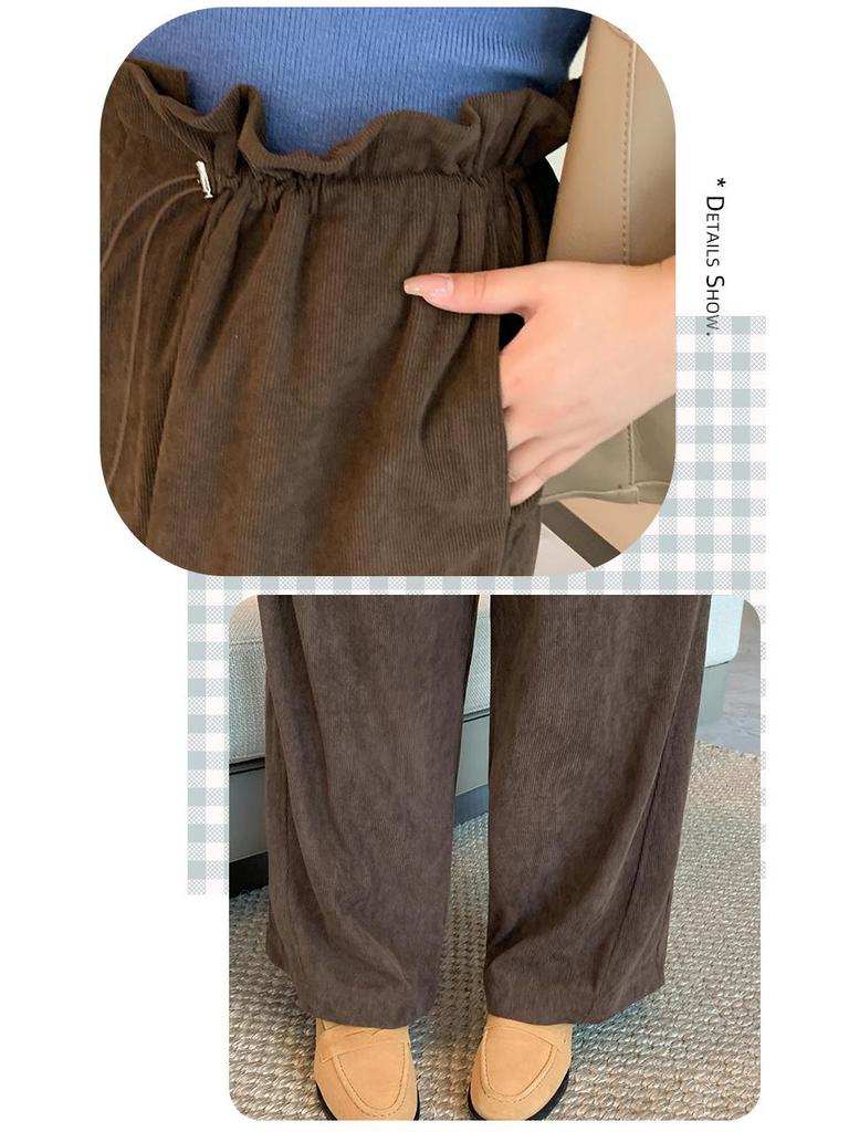 XHK2553 Large Winter Maillard Style Corduroy Pants - Elastic Waist, Retro, Plus Size