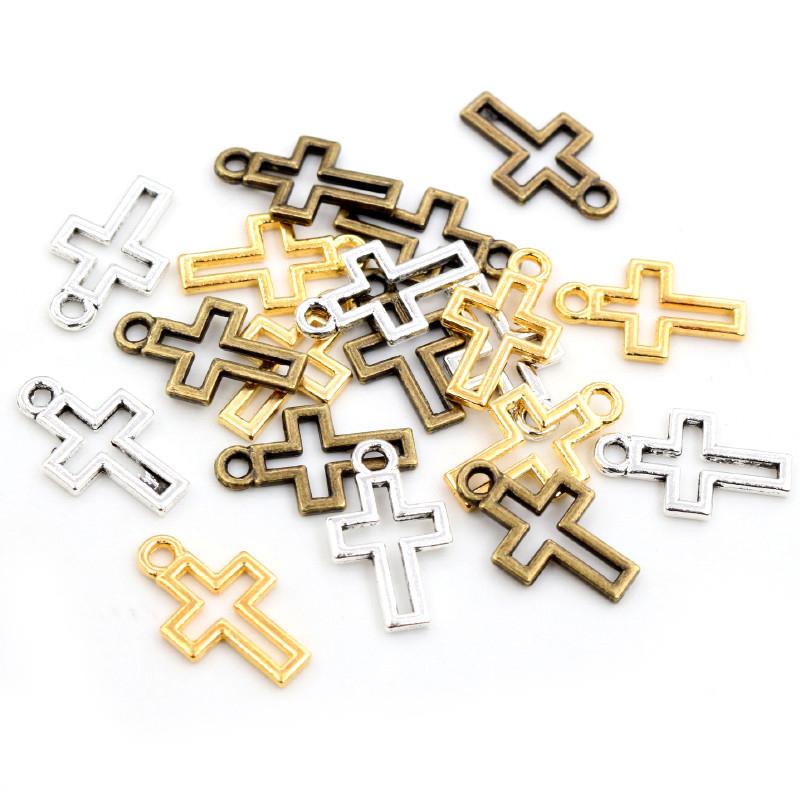 40pcs Charms Hollow Lovely Cross 17x10mm Bronze Antique Silver Color Pendants DIY Making Findings Handmade Tibetan Jewelry