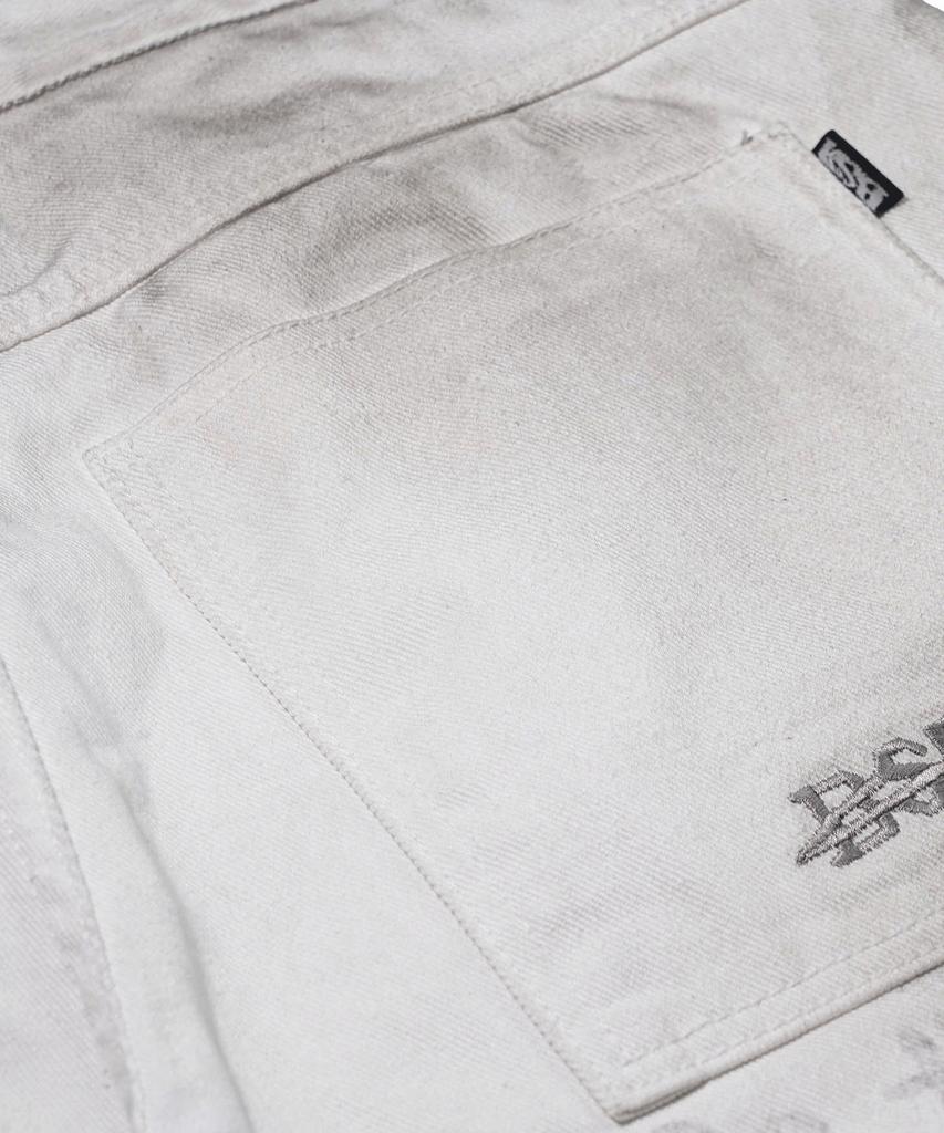 Bieseulaebis Rabbit Graffiti Barrel Rack Vintage Washed Denim Pants White