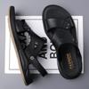Herren Braune Flache Hausschuhe Sommer Outdoor Breite Zehenpartie Wandersandalen Retro Schwarzes Leder Offene Zehenpartie Strandschuhe Übergröße