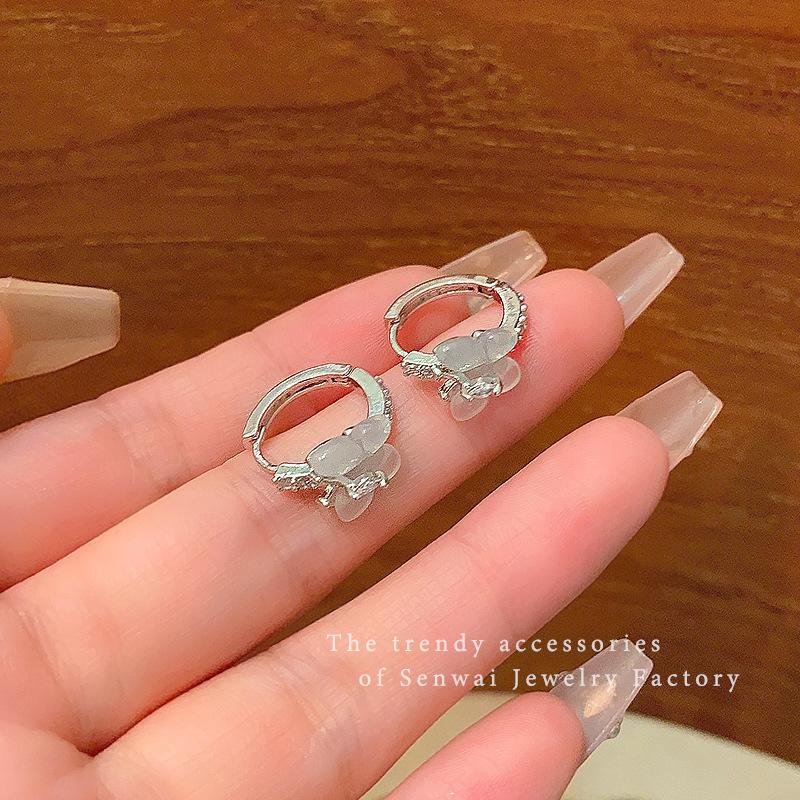 Opal butterfly earrings, earrings, women s light luxury micro-inlaid zircon earrings.