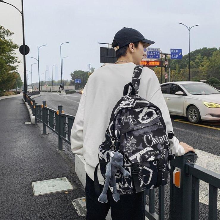 Backpack Men's High-Capacity Graffiti Backpack Casual Student Schoolbag ARI