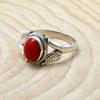 Red Coral 925 Sterling Silver Ring, Birthstone Handmade Leaf Ring, Gift For Her, Anniversary Gift Ring