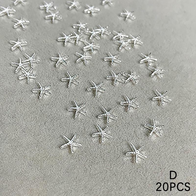 

20Pcs Shell Nail Art Charms 3D Alloy Five-Pointed-Star Silver Diamond Nail Decoration Luxury Manicure Accessories
