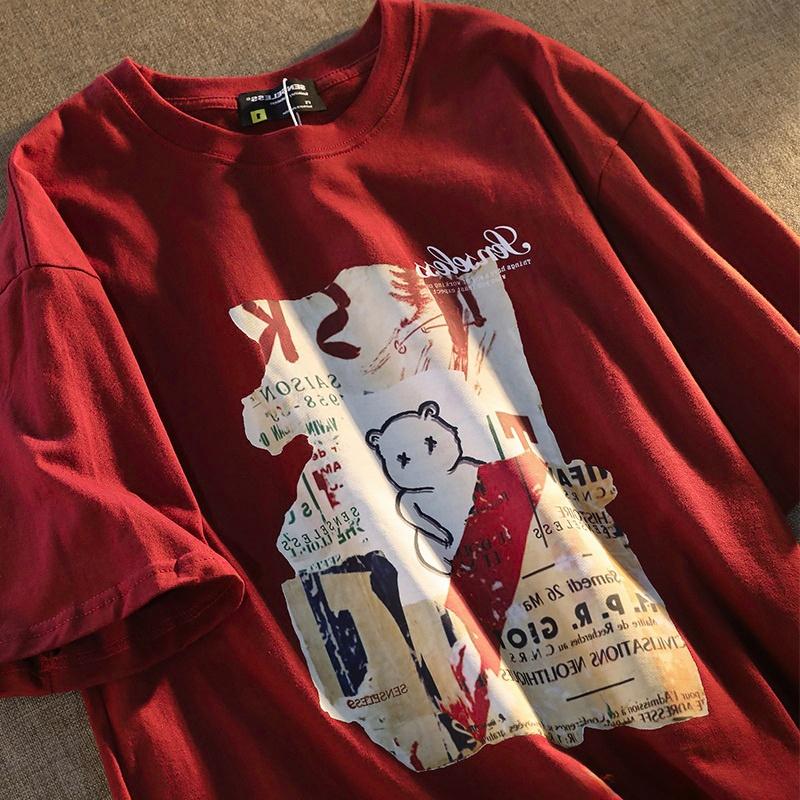 

Большая свободная женская футболка оверсайз Sve Корейский уличный стиль Гонконгский стиль Уникальный круглый вырез Хлопковый топ 4XL