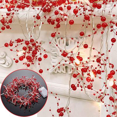 4M 40 LED Stringa di luci perlate per la decorazione festiva Natale LED Fata String Lights Perline rosse Ghirlanda Festa Albero di Natale Decorazioni per la casa