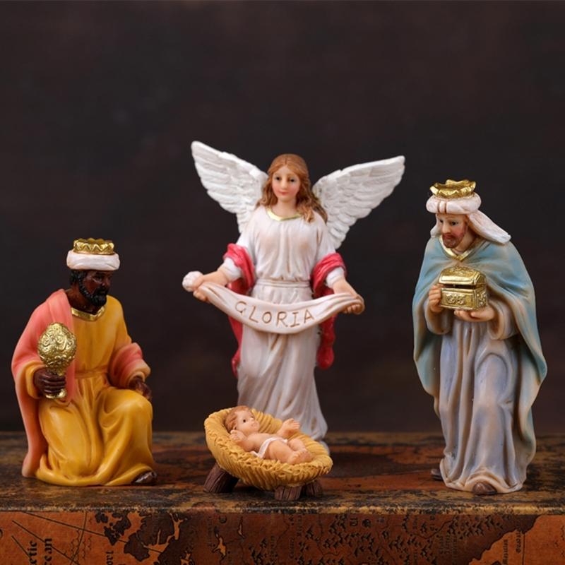 Christmas Nativity Figurines Holy Family Figure with Donkey Nativity Figure,Table Ornament Religious Christmas Decors