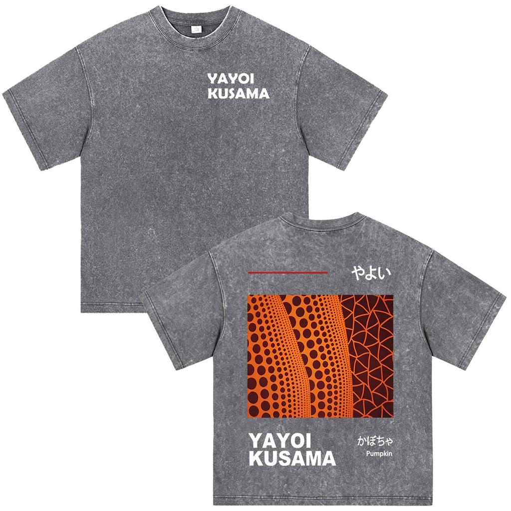 Japanese Artist Yayoi Kusama Pumpkin Eyes Art Show Vintage Washed T Shirt Unisex Unisex Clothing High Quality Short Sleeve Tshirt