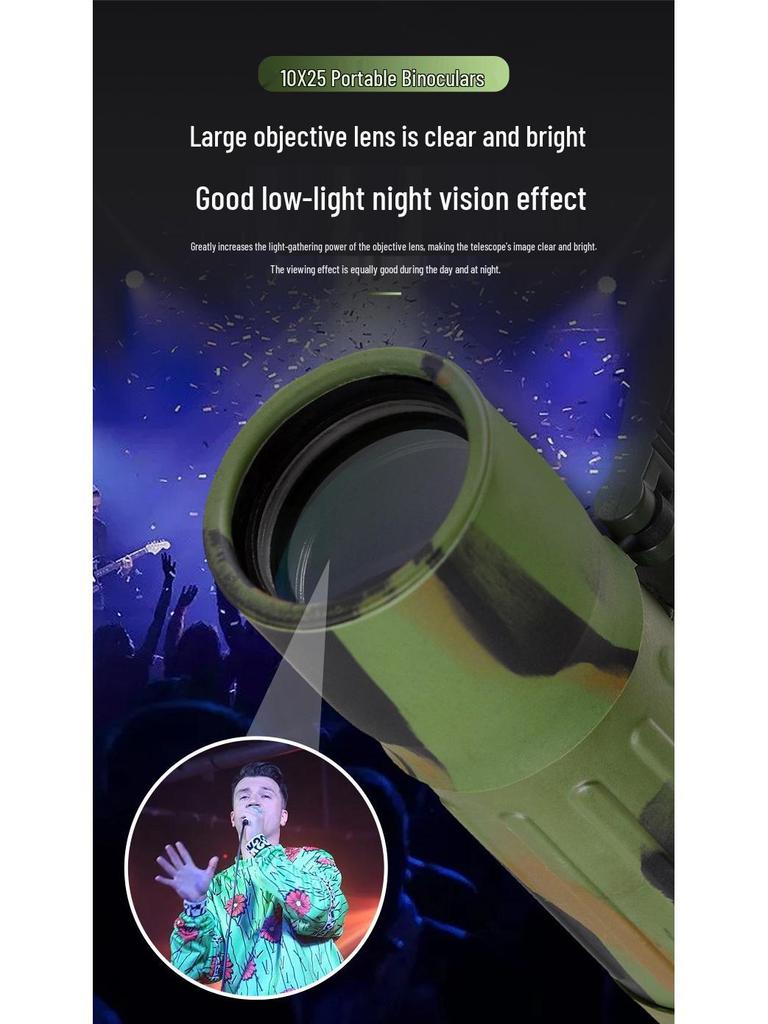 High-Definition 10x25 Camouflage Binoculars with Night Vision, Compact and Easy to Carry for Outdoor Use