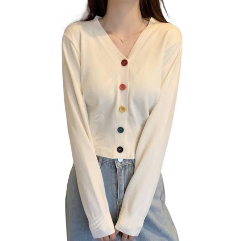 Versatile Korean V-neck Slimming Knit Cardigan - Spring/Autumn Long Sleeve Outerwear