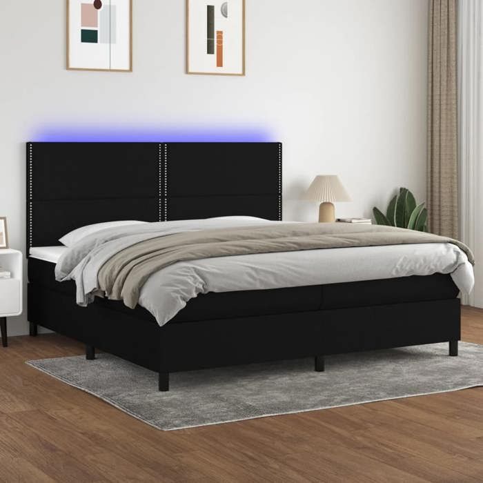 VidaXL Slat Bed Base with Mattress and LEDs, Upholstered Bed with Headboard, Double Bed, Adult Bedroom Bed, 3134823