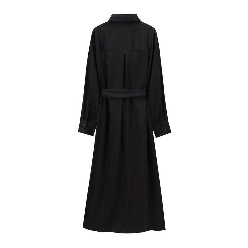 Fashion Style 2024 Autumn New Women's Clothing Stylish Silk Satin Textured Shirt Style Dress 8685611