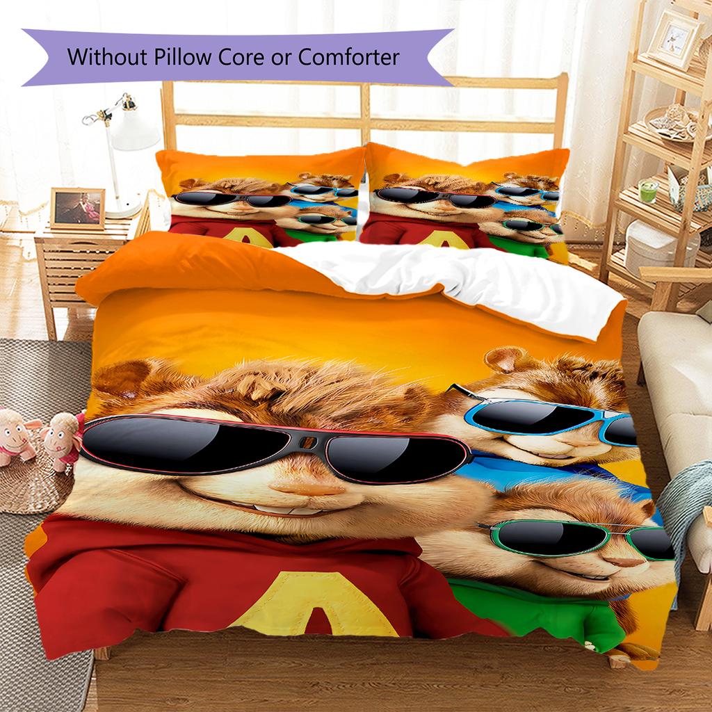 Alvin & The Chipmunks Pattern Bedding,Quilt Set Quilt Cover Pillowcase Home Birthday Gift (1 * duvet cover + 2 * pillowcase, without core)